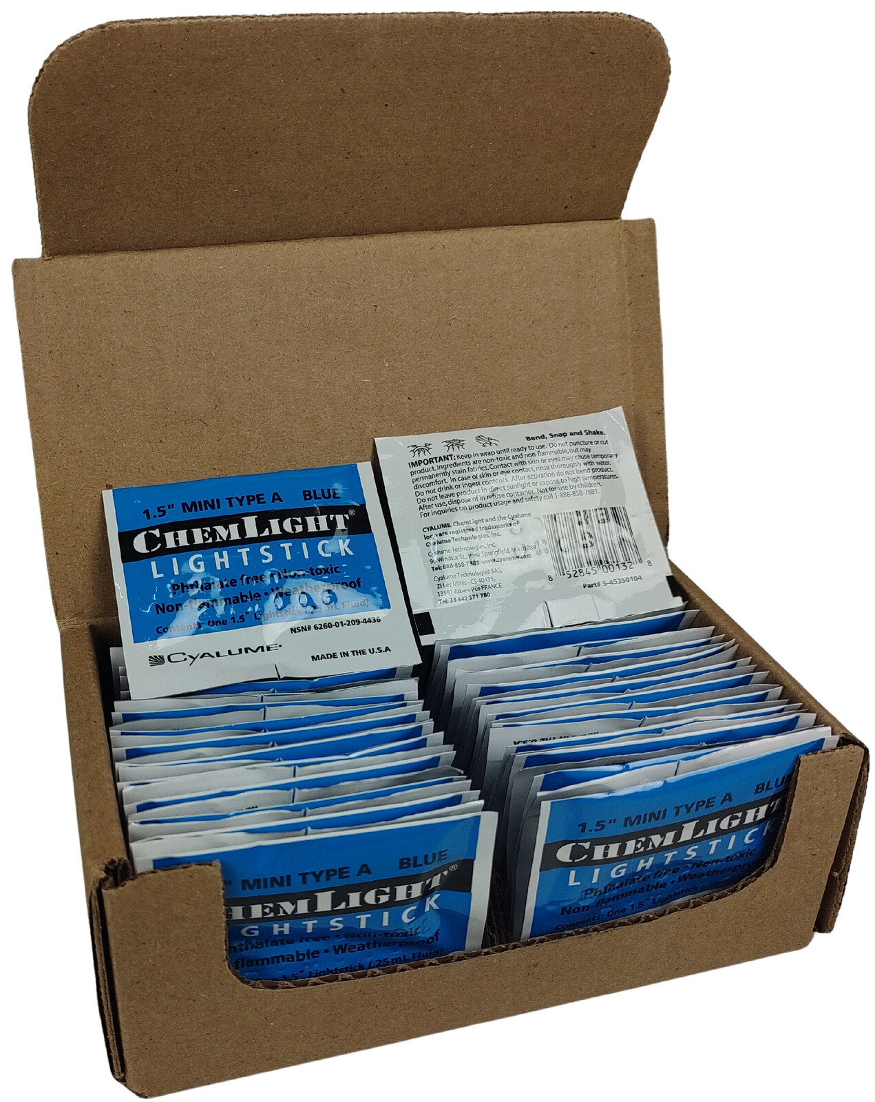 Chemické světlo US modré balení 50ks Cyalume® ChemLight™ LightStick Blue Mini Size 1,5″ (3.75 cm) Varianta: Balení 50 kusů