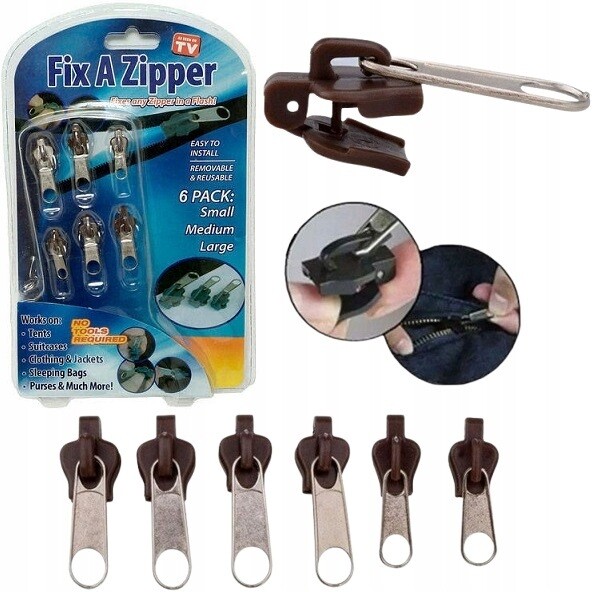 Sada náhradních jezdců k rychlé opravě zipů hnědá