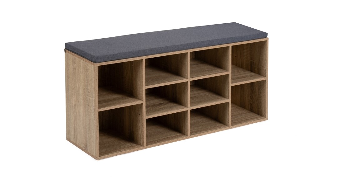 Botník LEMWEL 103 cm se sedákem, přírodní/šedá látka