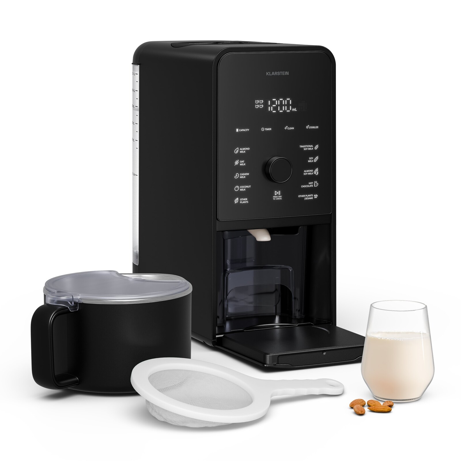 Klarstein Marcia Touch ořechový mléčný automat 1,2 litru 6 nerezových nožů 1200 W 10 + 2 programy