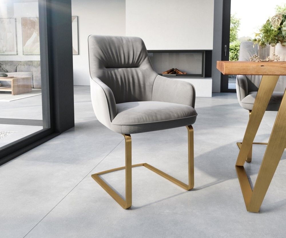 Jídelní židle Zelia-Flex s područkami samet šedá jídelní židle plochá