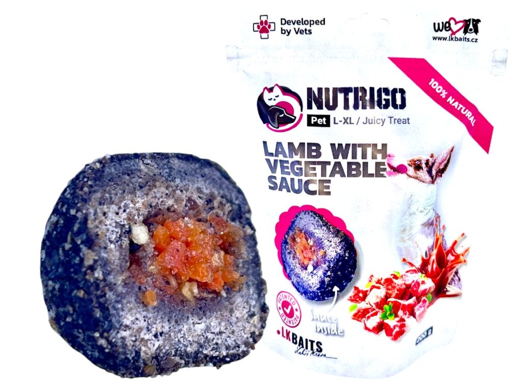 LK Baits Pet Pamlsek Nutrigo Dog Jehněčí se zeleninovou omáčkou - L-XL 200g