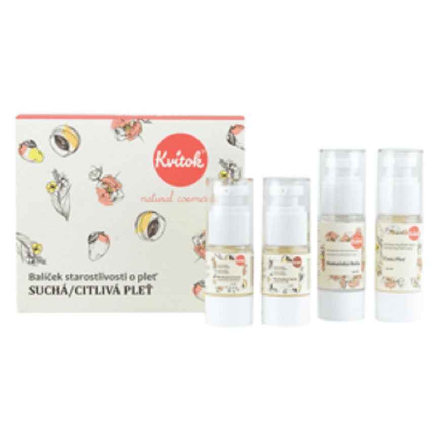 KVITOK Starostlivost O citlivou pleť Čistící olej 30ml+Květinová voda 30ml+Denní krém 15ml+Noční krém 15ml Dárkové balení