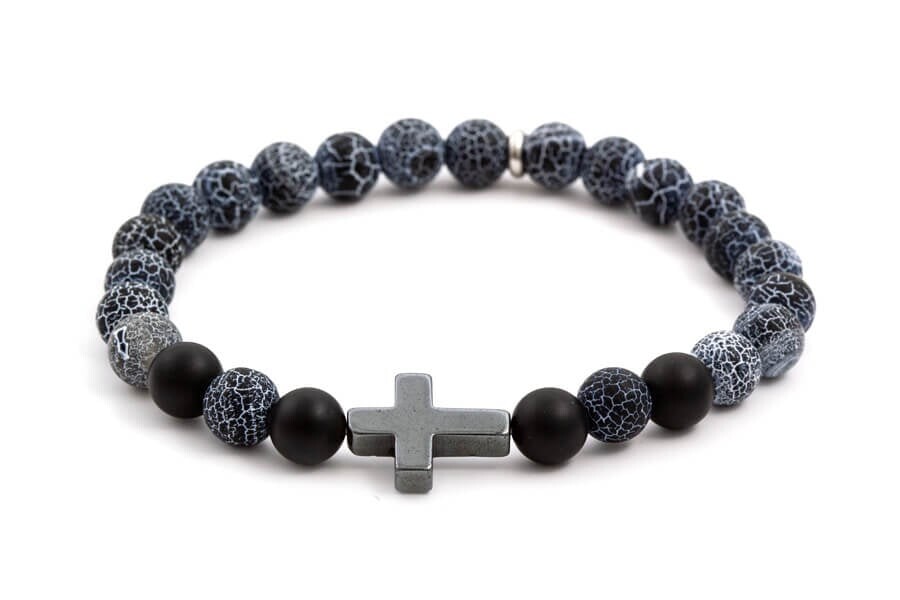 Korálkový náramek z achátu a hematitu MINK60 Agato / Délka: 19 cm