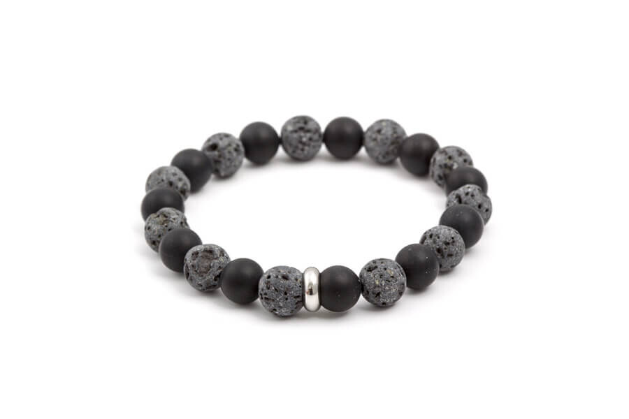 Korálkový náramek z lávového kamene a achátu MINK101 Agato / Délka: 19 cm