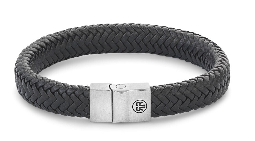 Černý kožený náramek Herringbone Brown Matt RR-M0019-S Rebel&Rose / Rozměr: 19 cm - L