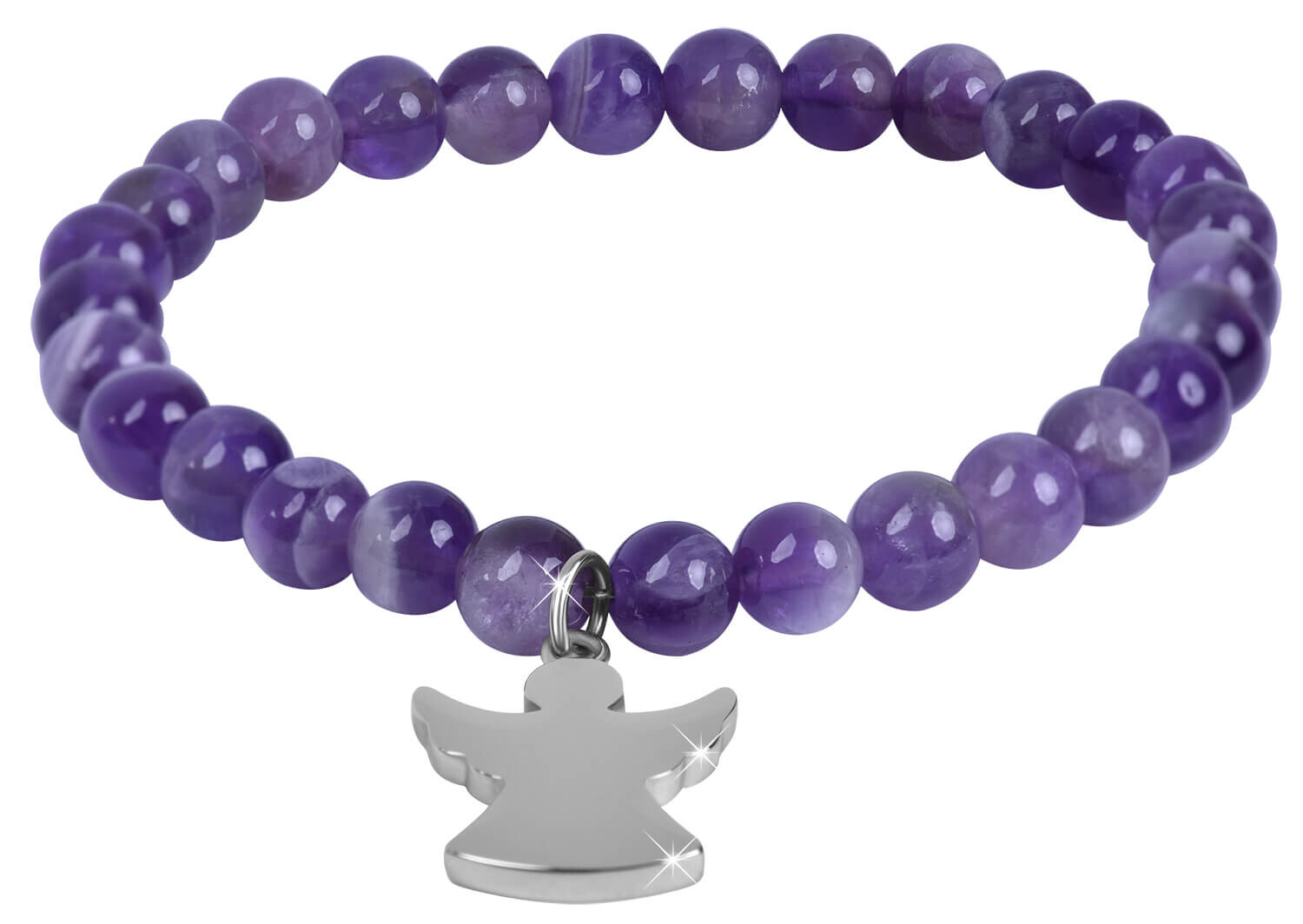 Korálkový náramek z ametystu s andílkem Troli / Délka: 20 cm