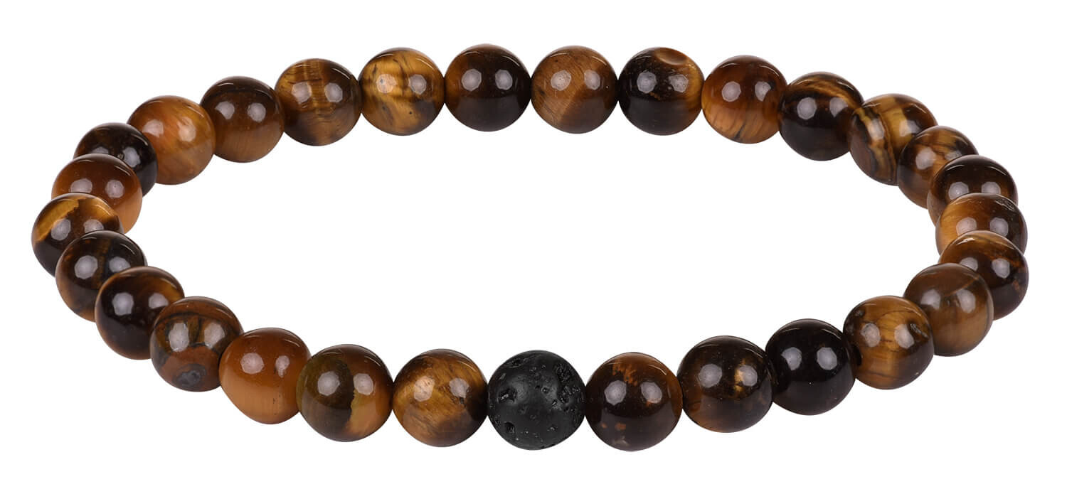 Korálkový náramek z tygřího oka a lávového kamene Troli / Délka: 17 cm
