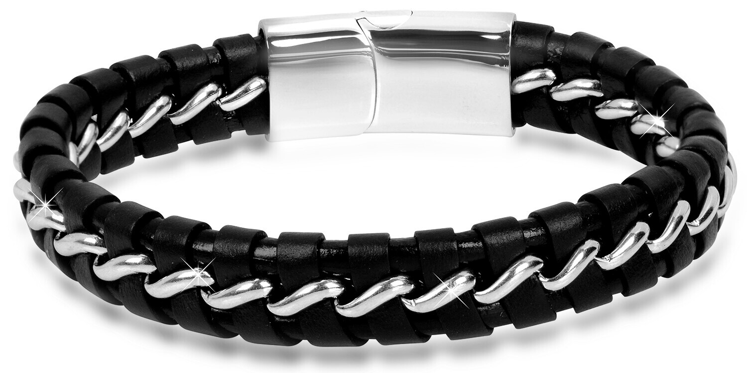 Proplétaný kožený náramek Leather Troli / Délka: 23 cm