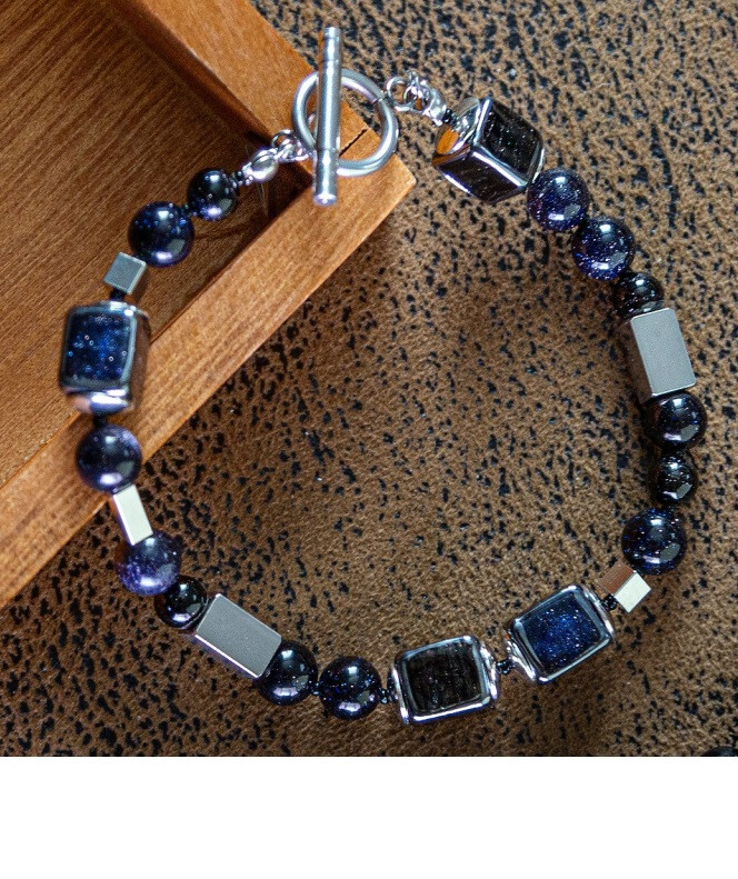 Pánský náramek Star Dust s unikátními perlami Lampglas a Blue Goldstone BFM15 Lampglas / Délka: 23 cm