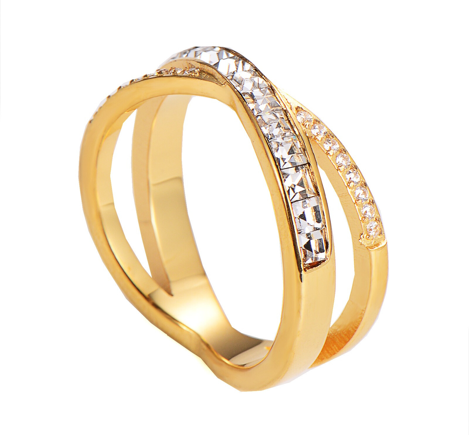 Blyštivý pozlacený prsten se zirkony Troli / Obvod: 49 mm - 49 mm