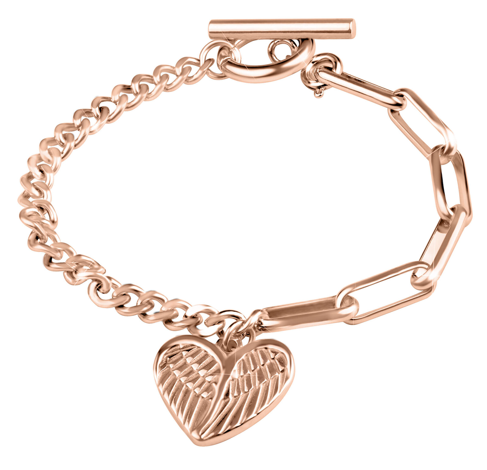 Designový růžově zlacený náramek s přívěskem Srdce Troli / Délka: 17 cm