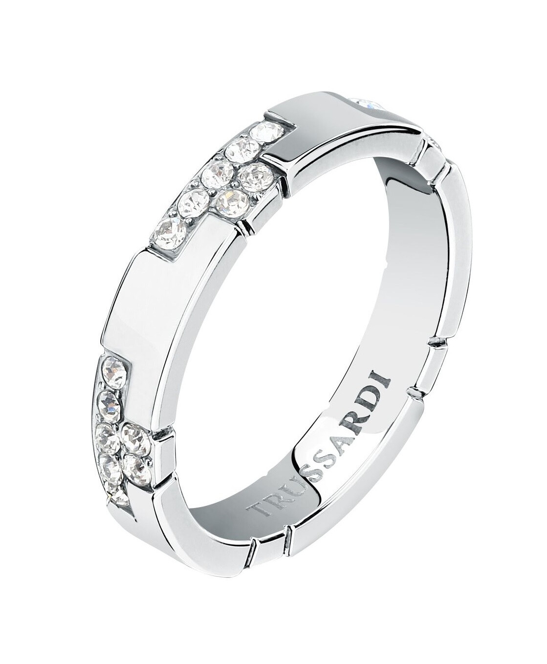 Krásný ocelový prsten s krystaly T-Logo TJAXC89 Trussardi / Obvod: 56 mm - 56 mm