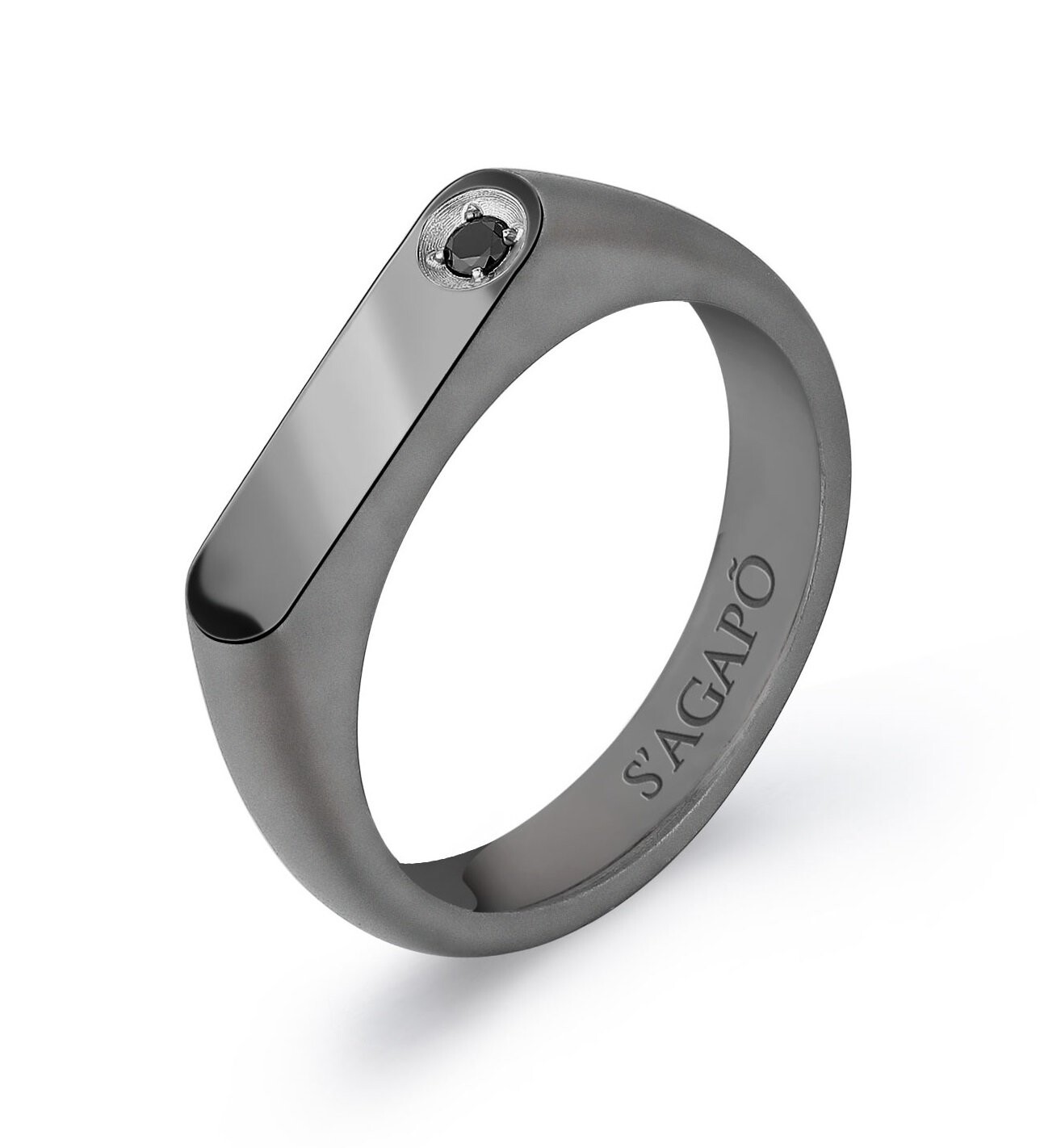 Pánský ocelový prsten s černým zirkonem Tag Me Too STG34 S Agapo / Obvod: 65 mm - 65 mm