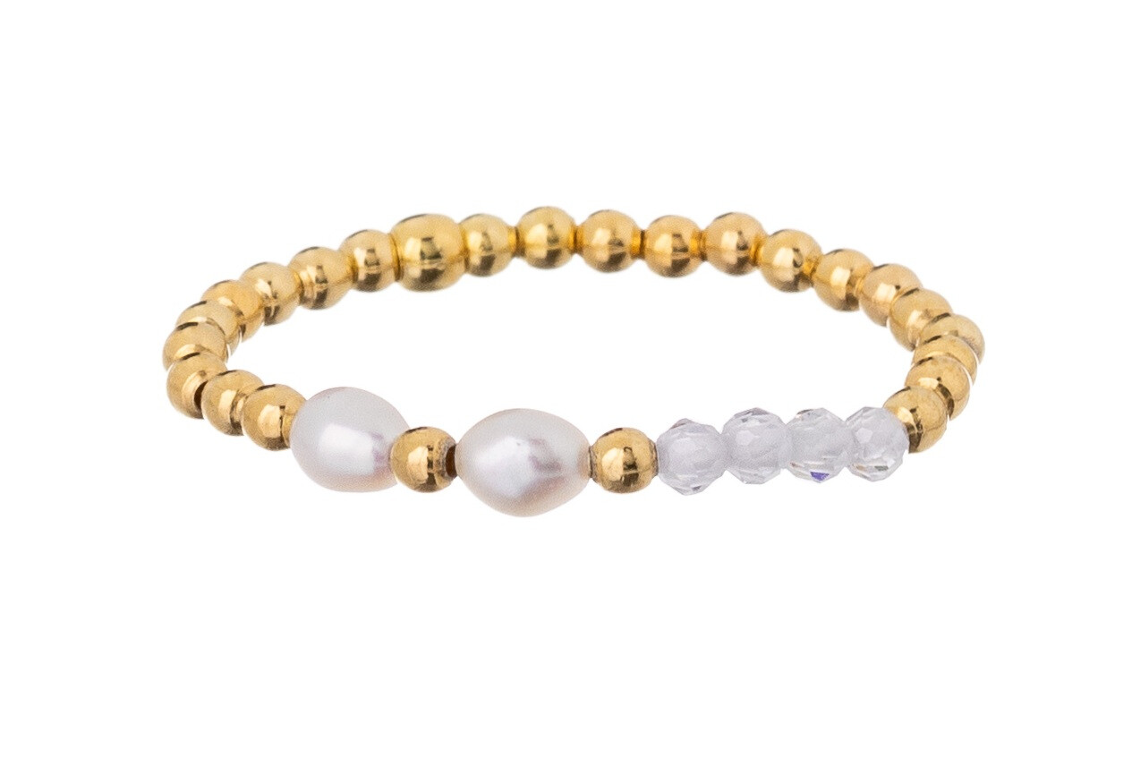 Pozlacený korálkový prsten s pravou perlou AL4815-Oro Alisia / Obvod: 57 mm - 57 mm