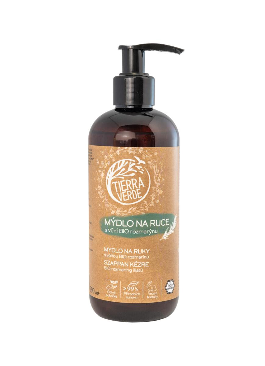 Tierra Verde Tekuté mýdlo na ruce - BIO Rozmarýn 290 ml - s českým bio jitrocelem