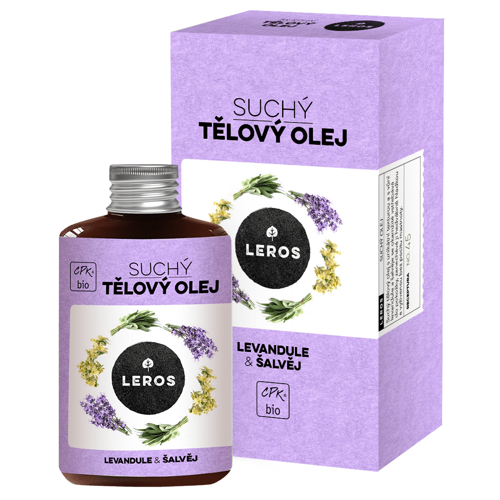 LEROS Suchý tělový olej BIO (100 ml) - Levandule & šalvěj - vhodný i na lymfatickou masáž, vlasy, nehty