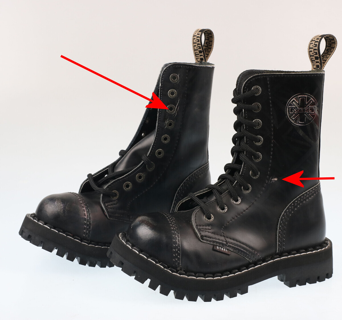 boty STEEL - 10 dírkové Union Jack Black - POŠKOZENÉ 36