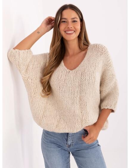 Světle béžový oversize svetr s 3/4 rukávy