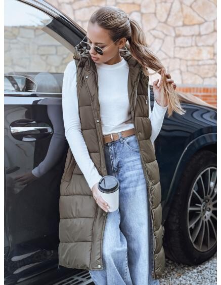 Dámská dlouhá prošívaná vesta, zelená