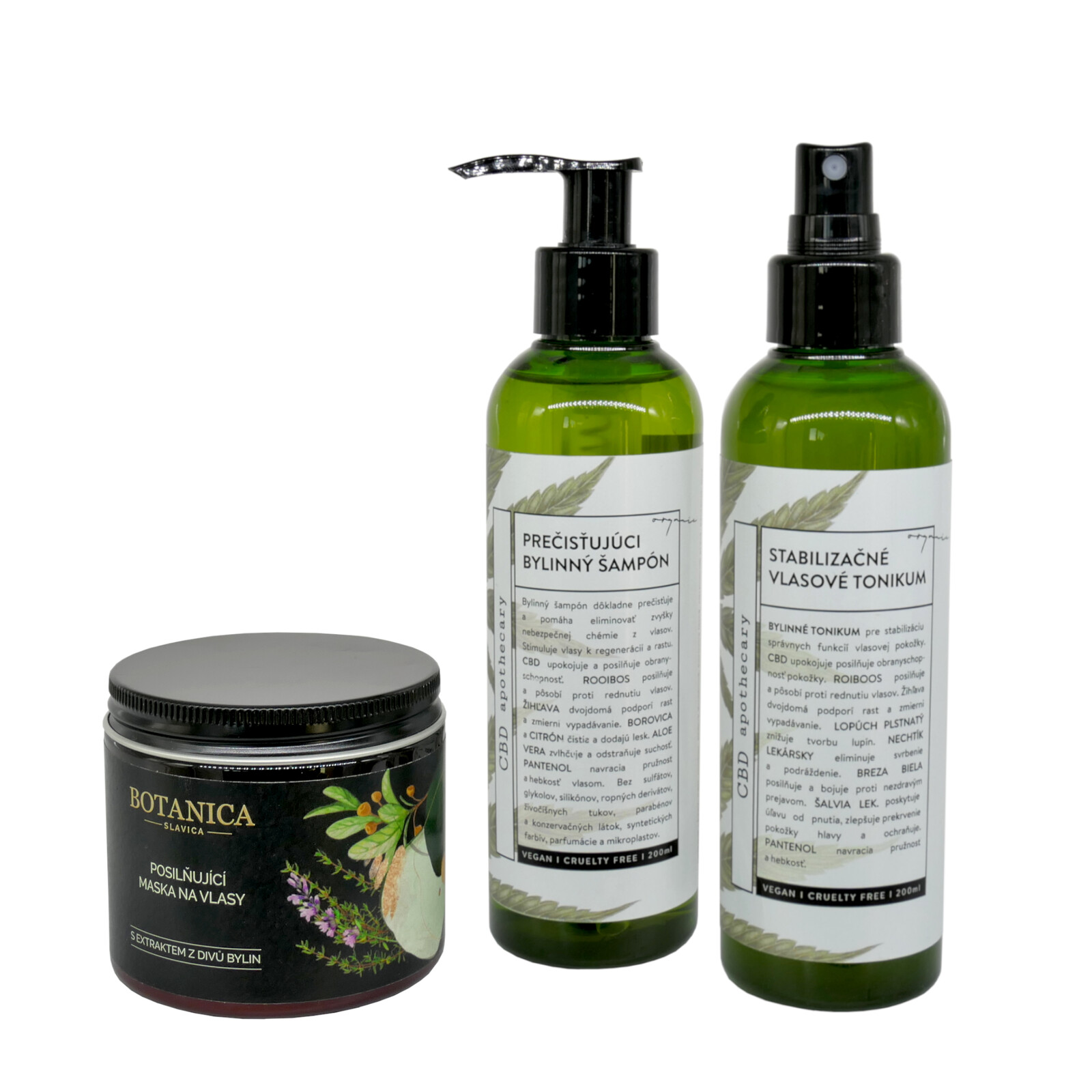 Sada přírodní péče o oslabené vlasy s CBD - šampón, tonikum, maska