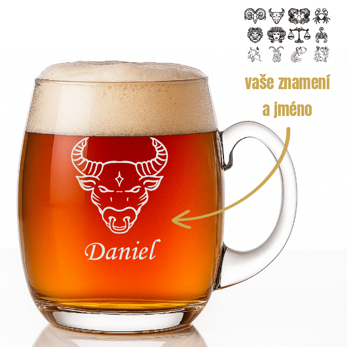 Dekorant Ručně foukaná sklenice na pivo se znamením zvěrokruhu 650 ml 1KS
