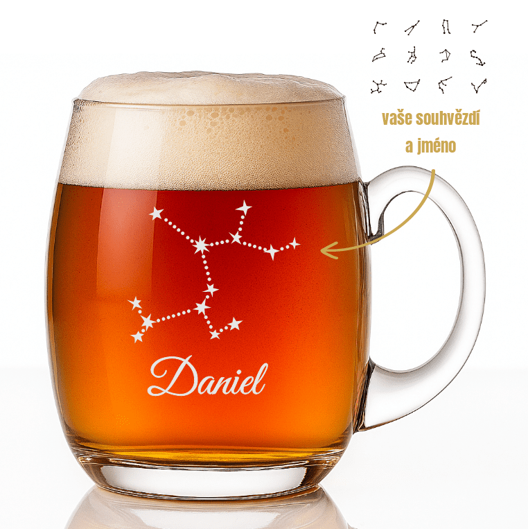 Dekorant Ručně foukaná sklenice s vypískovaným souhvězdím a jménem 650 ml 1KS