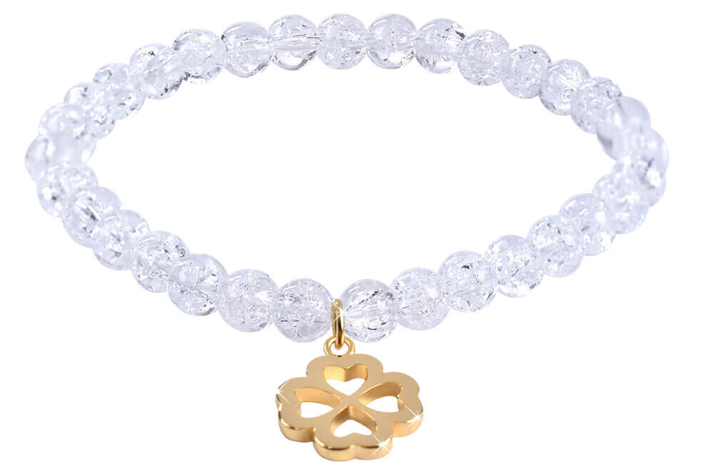 Korálkový náramek z popraskaného křišťálu se čtyřlístkem Troli / Délka: 20 cm