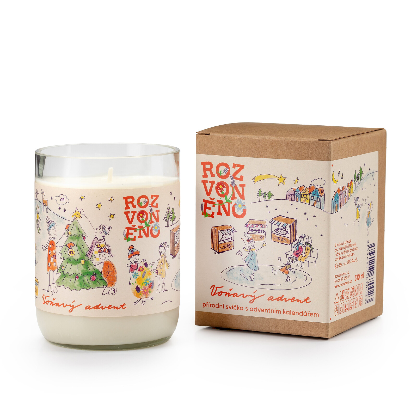 Rozvoněno Vonná svíčka - Voňavý advent (310 ml) - sklenička z lahve od vína, kterou využijete