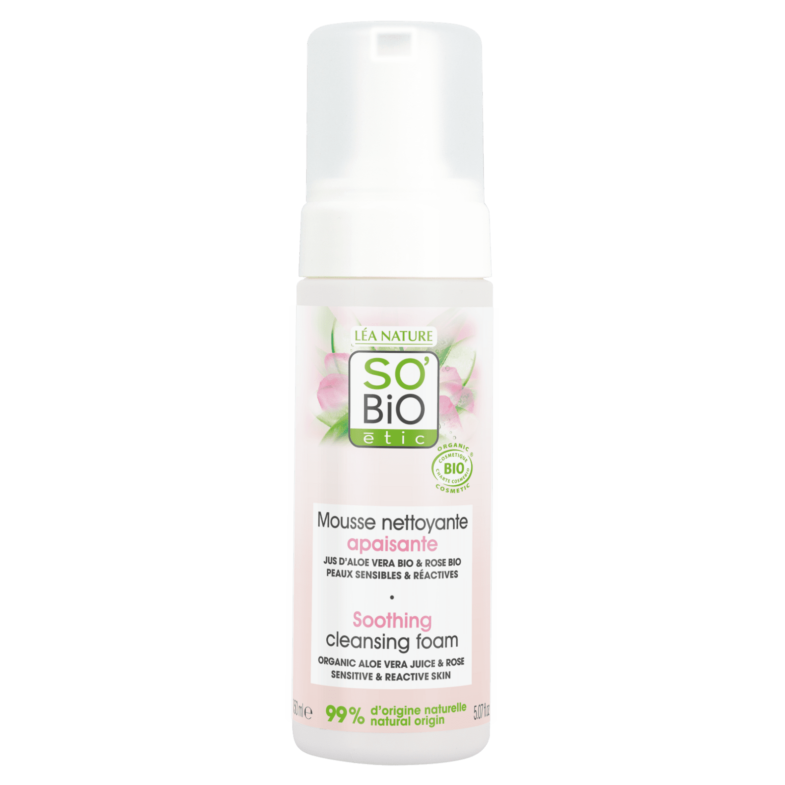 SO’BiO étic Pěna čisticí zklidňující Aloe Vera BIO (150 ml) - obohacena o růžovou vodu
