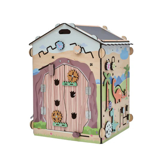 Dřevěný activity board domeček s osvětlením - Dino