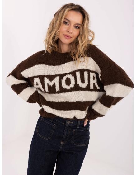 Hnědo-ecru oversize svetr s kulatým výstřihem
