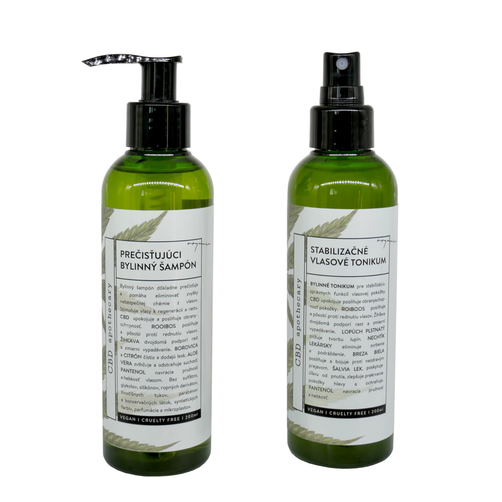 Přírodní šampon a tonikum s CBD pro posílení a pročištění vlasů, 2x200 ml