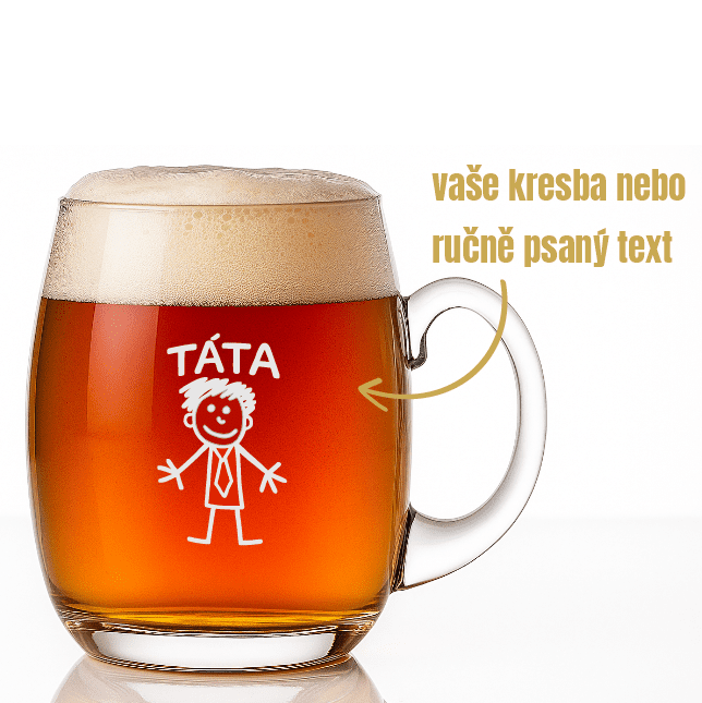 Dekorant Ručně foukaná sklenice na pivo s ručně psaným textem nebo obrázkem 650 ml 1KS