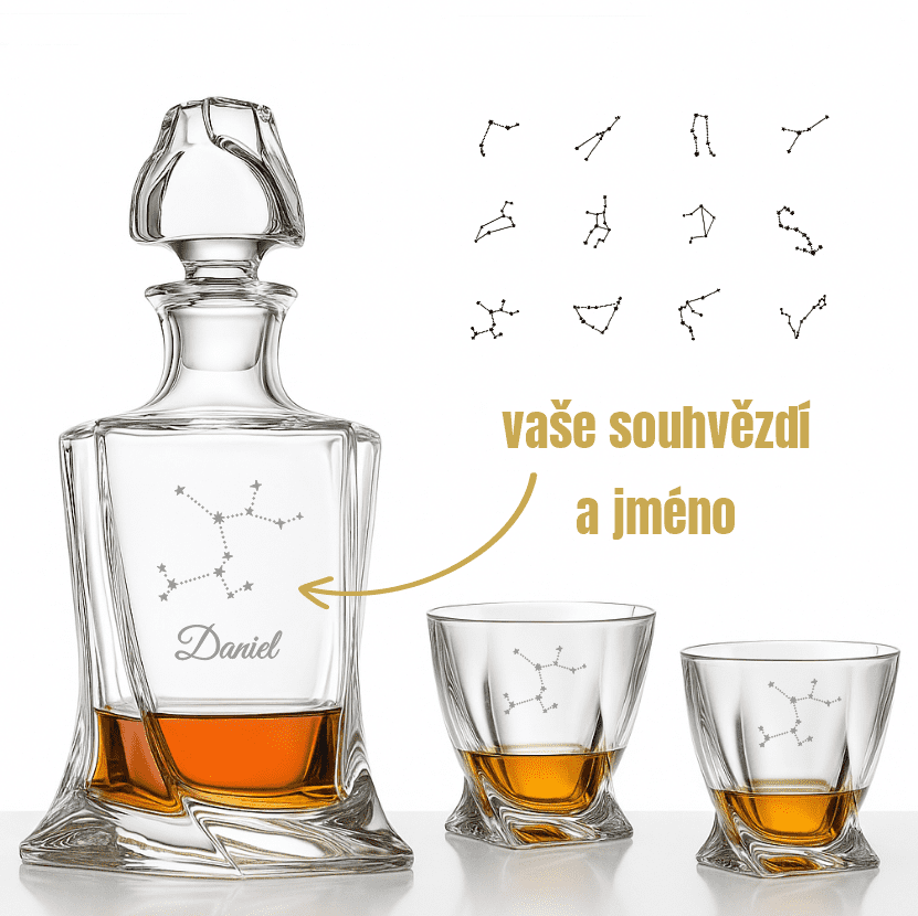 Dekorant Whisky set Quadro s vypískovaným souhvězdím a jménem 1+2