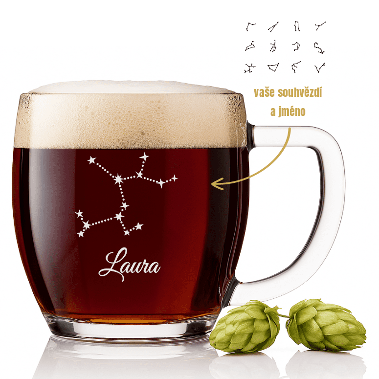 Dekorant Pivní třetinka VIENNA s vypískovaným souhvězdím a jménem 300 ml 1KS