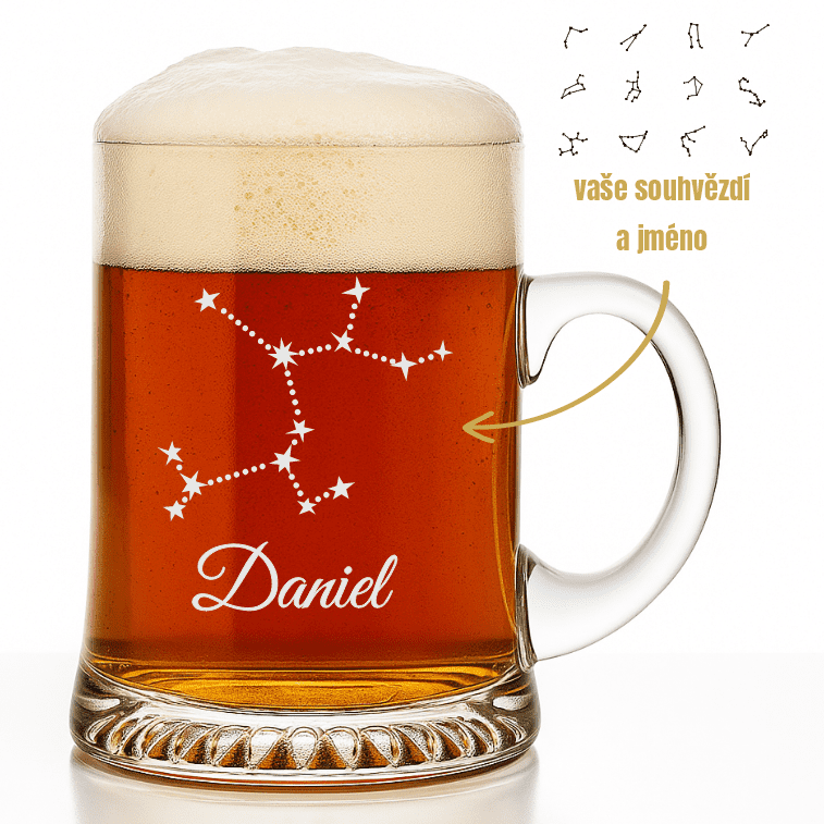 Dekorant Ručně foukaný půllitr s vypískovaným souhvězdím a jménem 500 ml 1KS