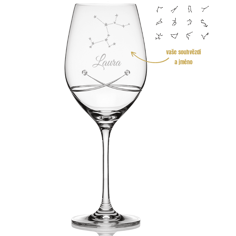 Dekorant Sklenice na víno Kiss s vypískovaným souhvězdím a jménem 360 ml 1KS