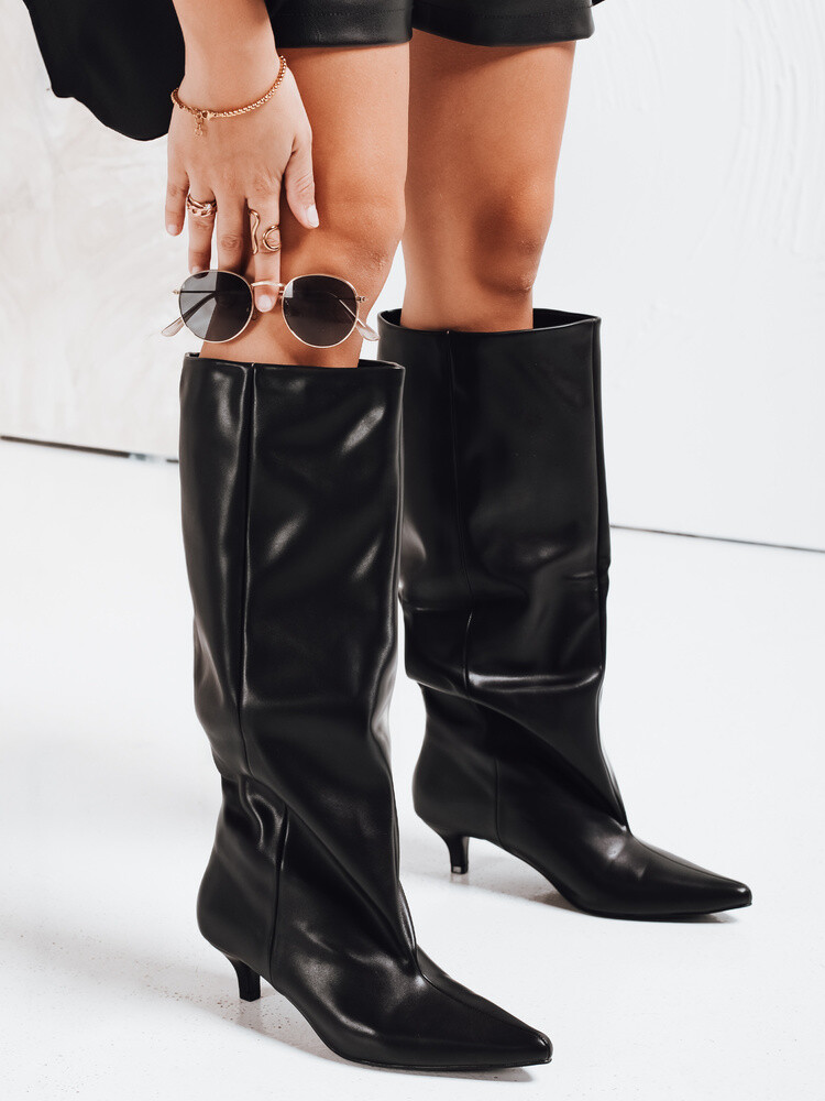 Kozaki damskie z szeroka cholewką czarne Dstreet