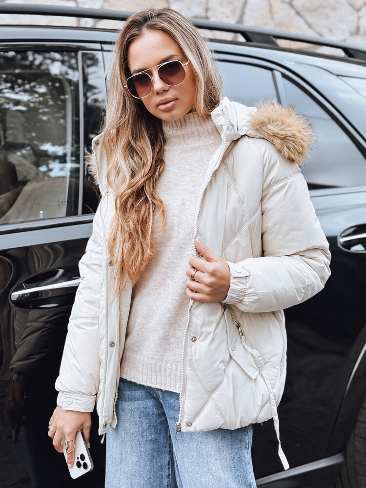 Kurtka damska zimowa pikowana z kapturem biała Dstreet