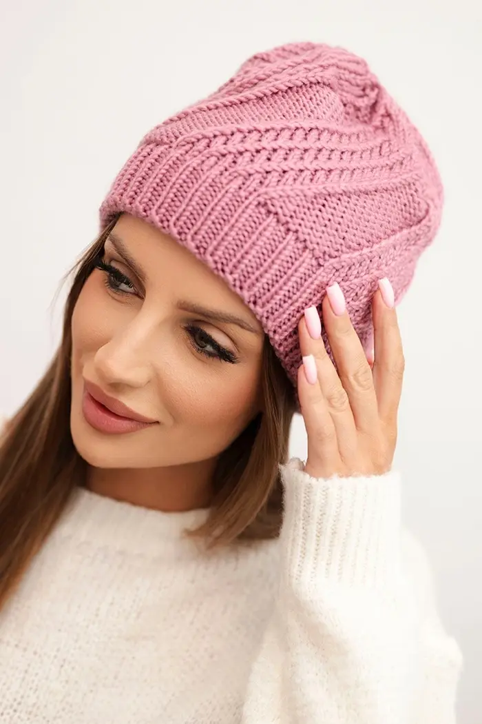 Kesi Dámská zimní čepice z vlny K441 tmavě růžová