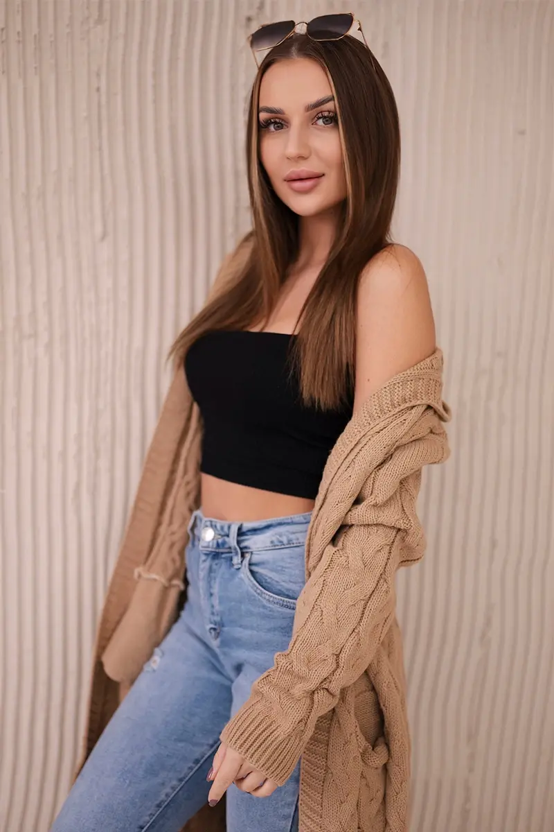 Kesi Svetr s kapucí a kapsami camel