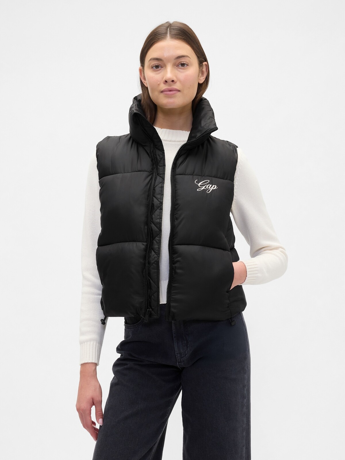 GAP Prošívaná nepromokavá vesta Logo PrimaLoft® - Dámské