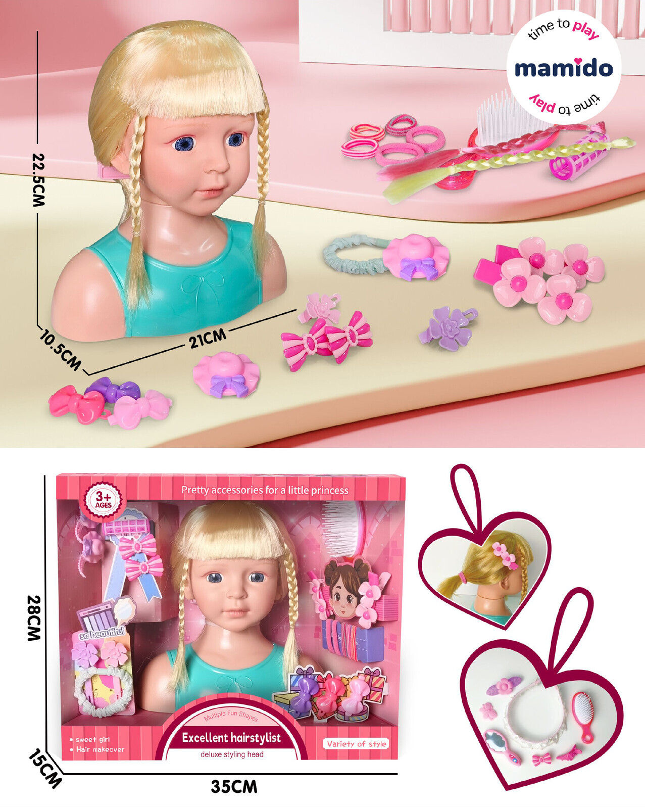 Mamido Mamido Česací hlava s doplňky pro malé kadeřnice