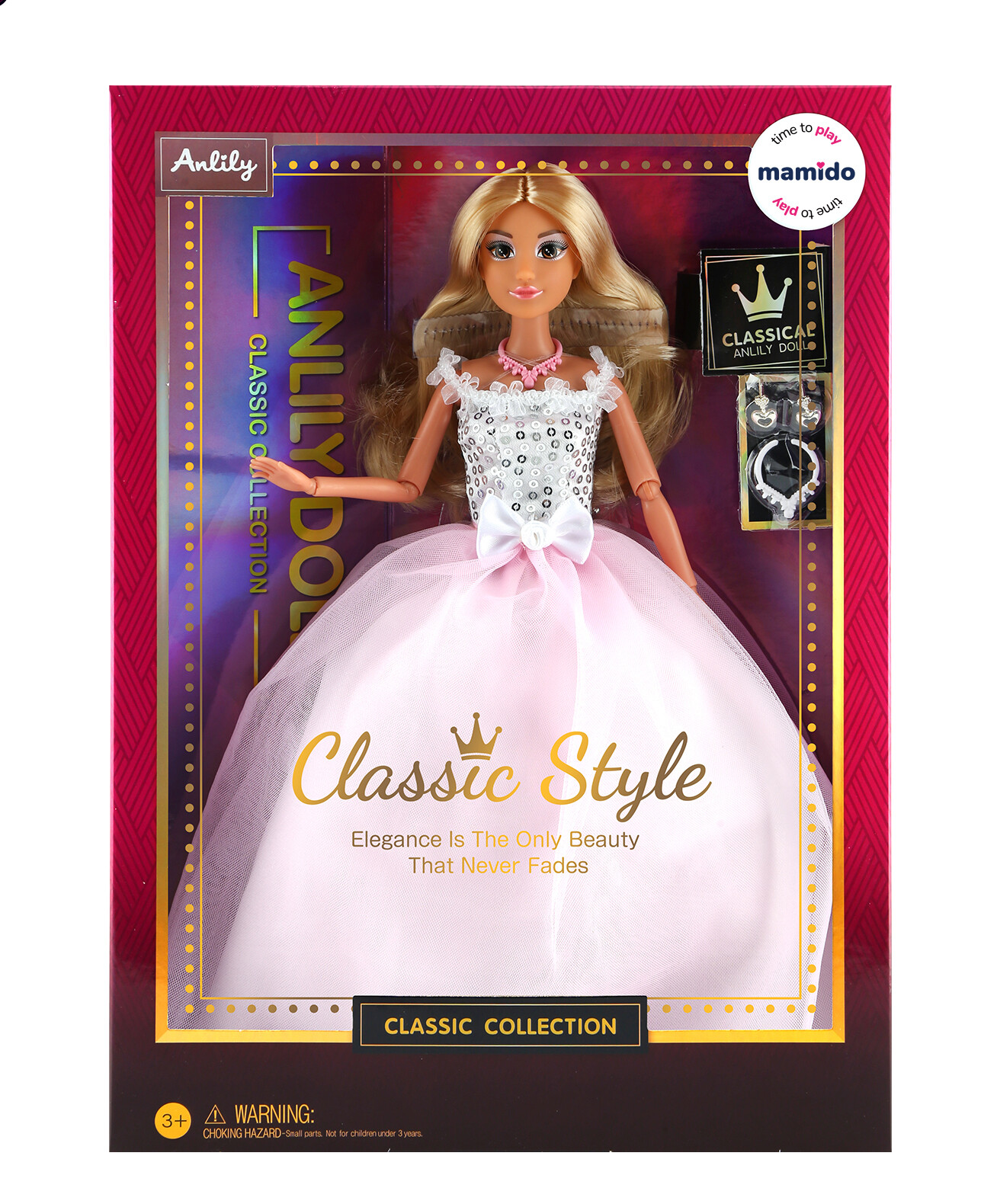 Mamido Mamido Panenka Anlily Classic v bílo-růžových šatech 29 cm