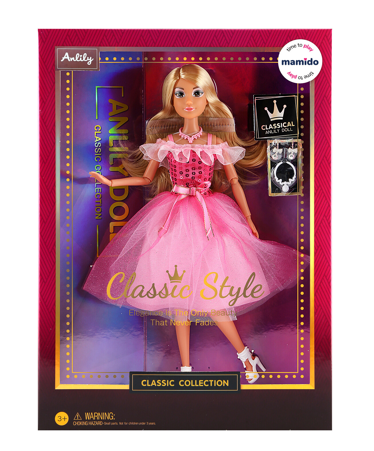 Mamido Mamido Panenka Anlily v růžových šatech 29 cm