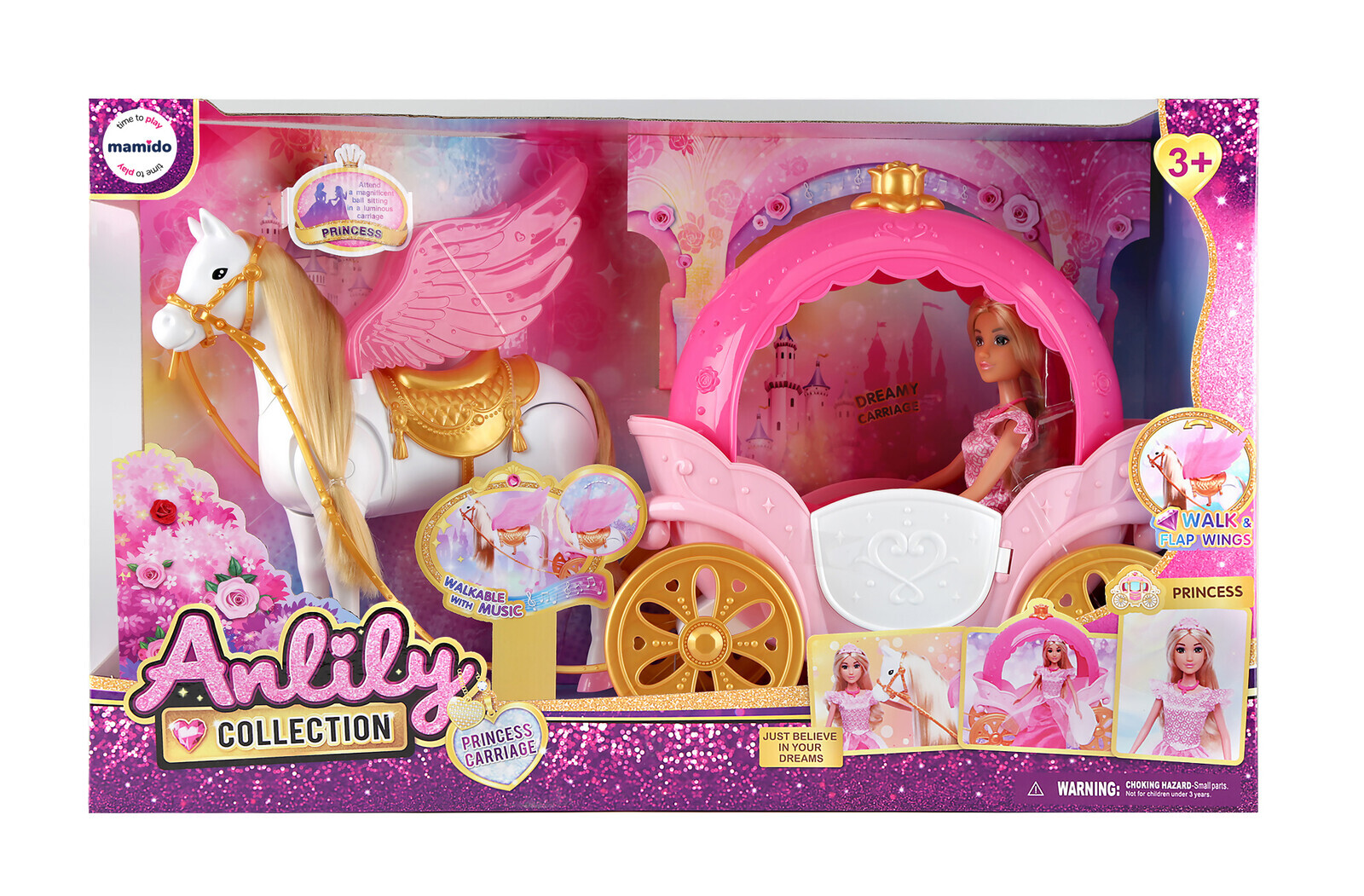 Mamido Mamido Panenka princezna s koněm Pegasem a kočárem se zvuky a světlem XL