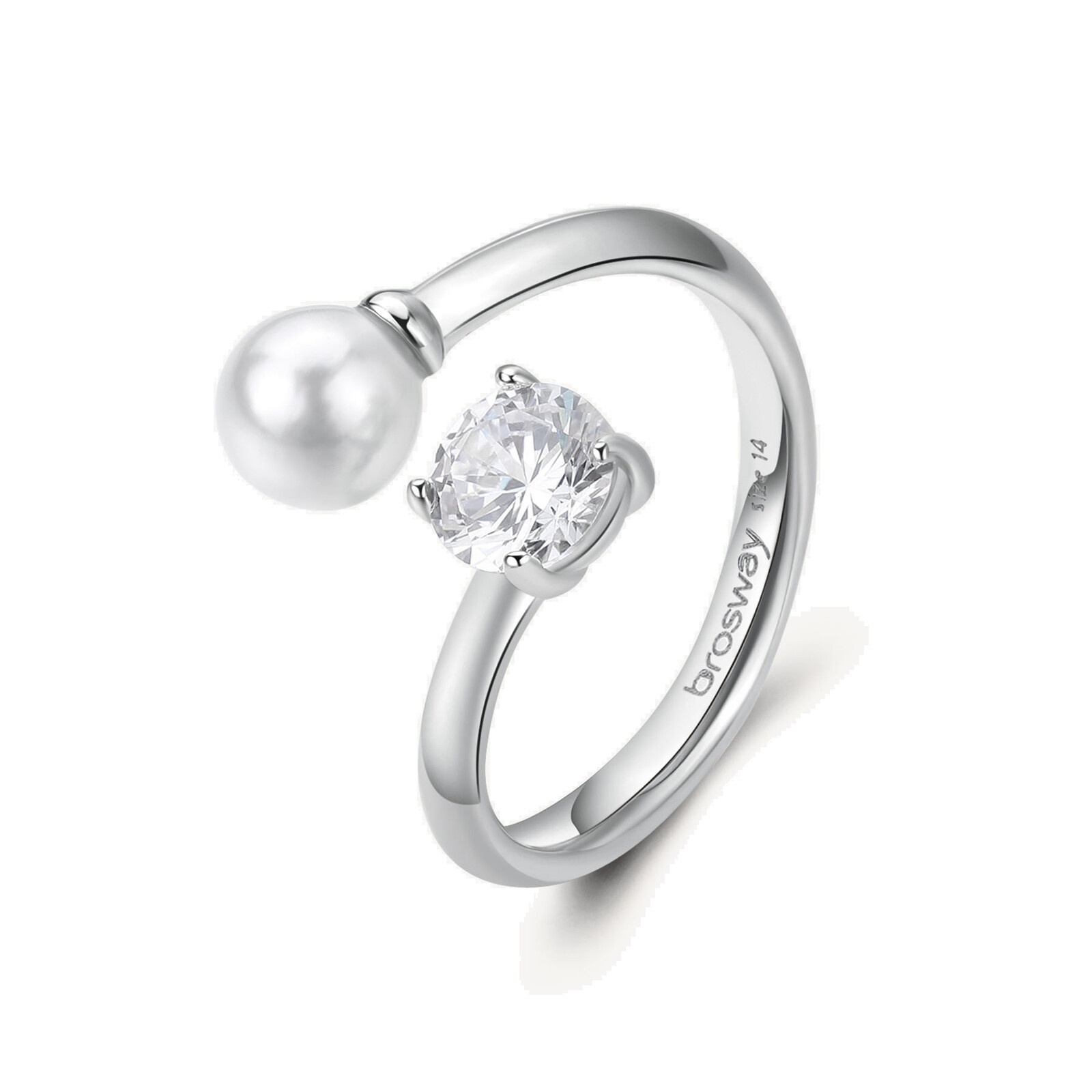 Otevřený ocelový prsten se zirkonem a perlou Affinity BFF190 Brosway / Obvod: 56 mm - 56 mm