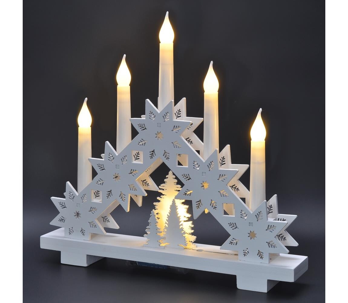 1v265 - LED Vánoční svícen 5xLED/2xAA teplá bílá 1v265