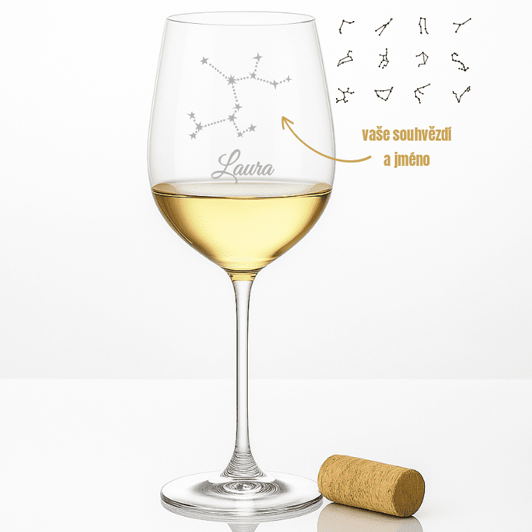 Dekorant Sklenice na bílé víno Uria s vypískovaným souhvězdím a jménem 480 ml 1KS